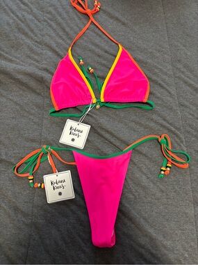 Kulani Kinis Hot Pink Colorblock Triangle Bikini